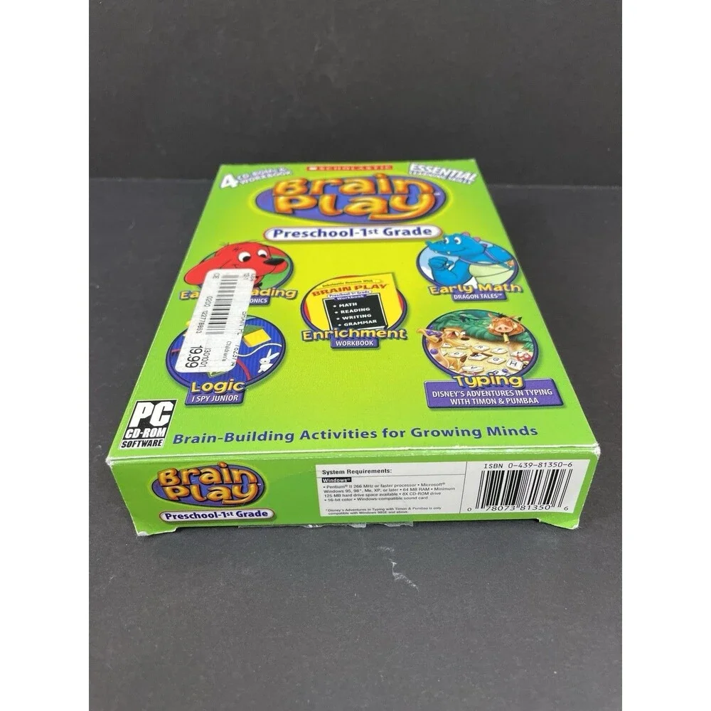 Scholastic Brain Play Preschool-1st Grade PC 4 CD-Rom Math/Reading/Logic/Typing
